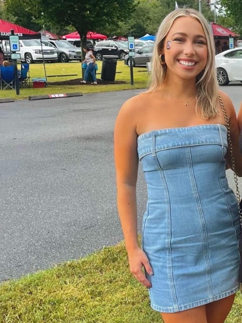 Meshki Strapless Light Blue Denim Mini Dress